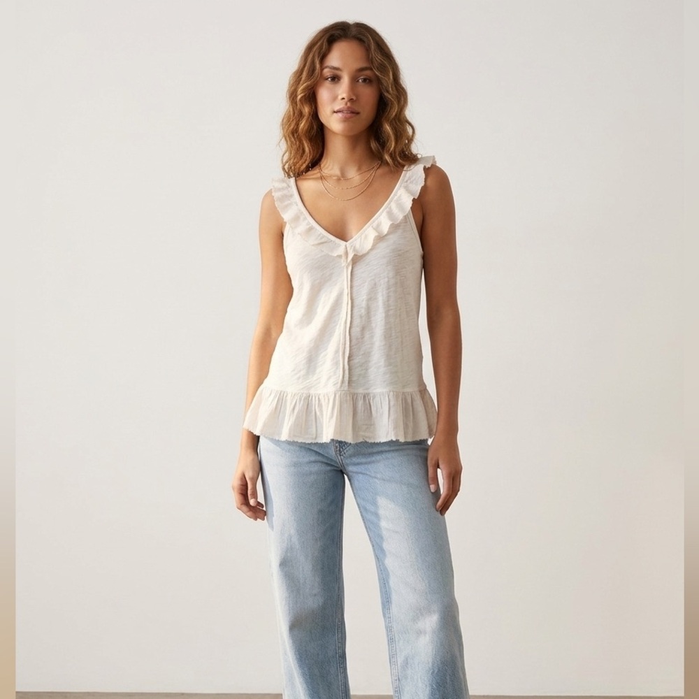 Women's Cream Ruffle Top
